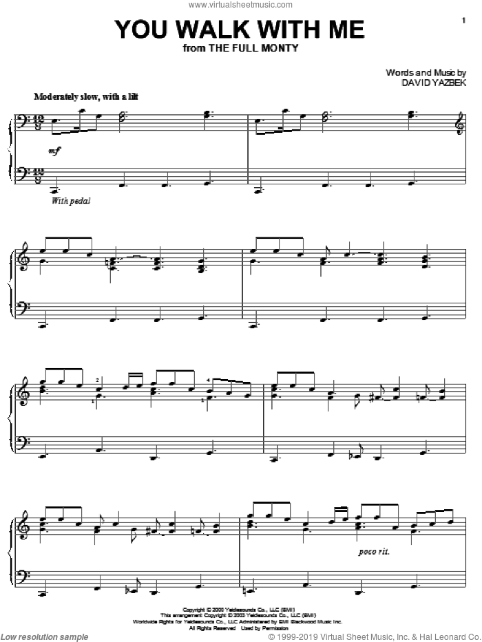 You Walk With Me (from The Full Monty) sheet music for piano solo by David Yazbek and Full Monty, intermediate skill level