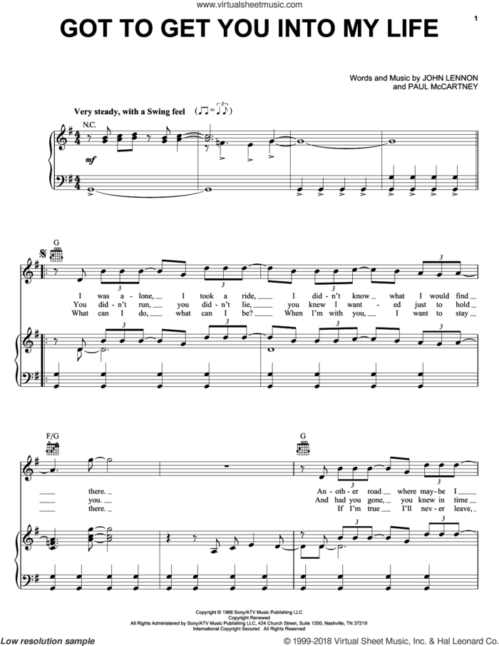 Got To Get You Into My Life sheet music for voice, piano or guitar by The Beatles, John Lennon and Paul McCartney, intermediate skill level
