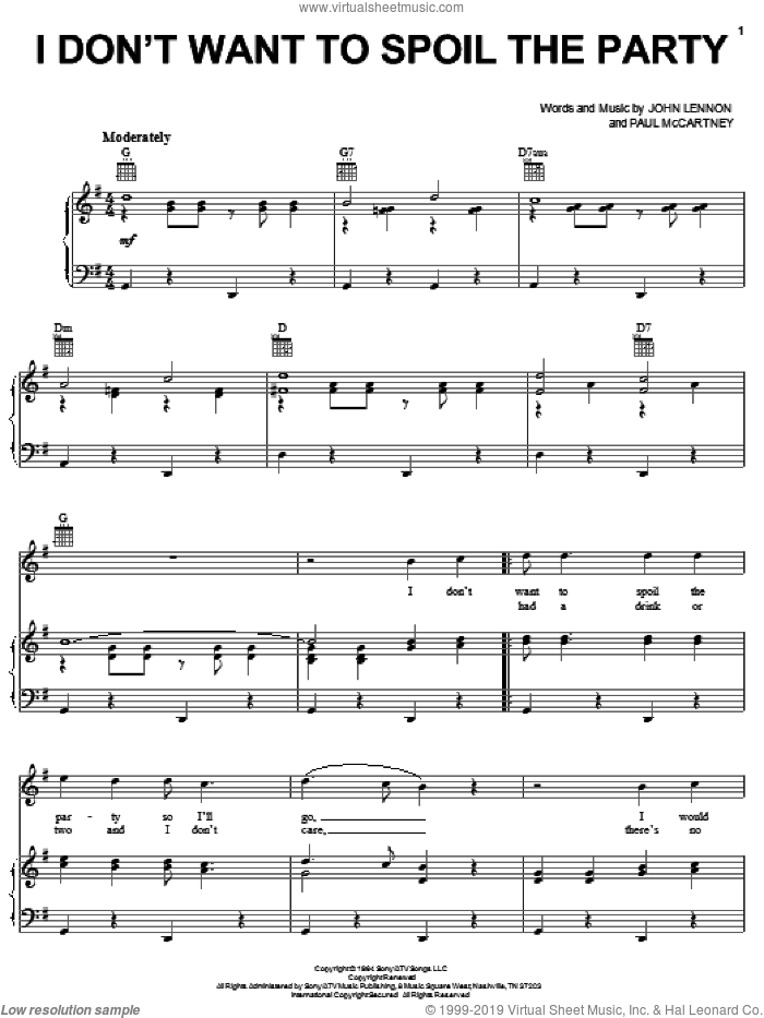 I Don't Want To Spoil The Party sheet music for voice, piano or guitar by The Beatles, John Lennon and Paul McCartney, intermediate skill level