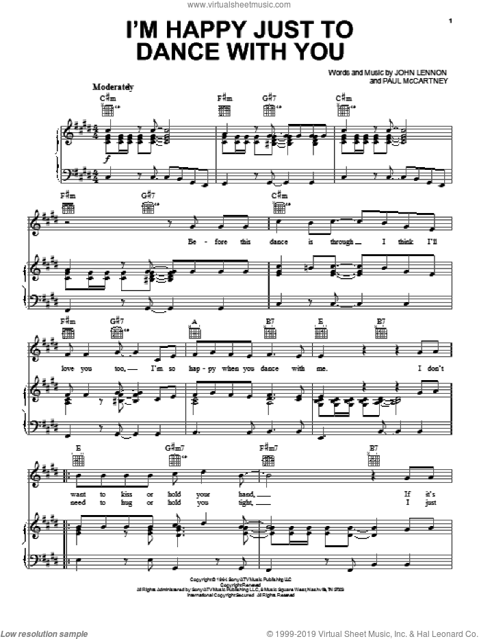 I'm Happy Just To Dance With You sheet music for voice, piano or guitar by The Beatles, John Lennon and Paul McCartney, intermediate skill level