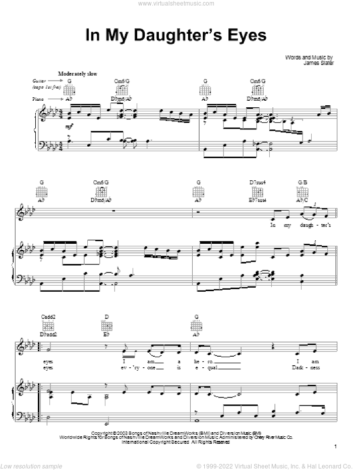 In My Daughter's Eyes sheet music for voice, piano or guitar by Martina McBride and James T. Slater, intermediate skill level