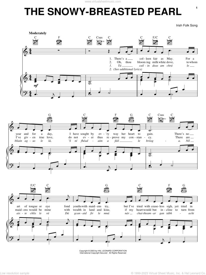 The Snowy-Breasted Pearl sheet music for voice, piano or guitar, intermediate skill level