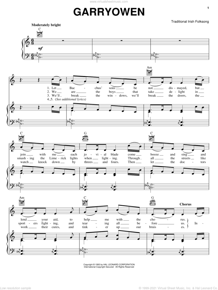 Gary Owen sheet music for voice, piano or guitar, intermediate skill level