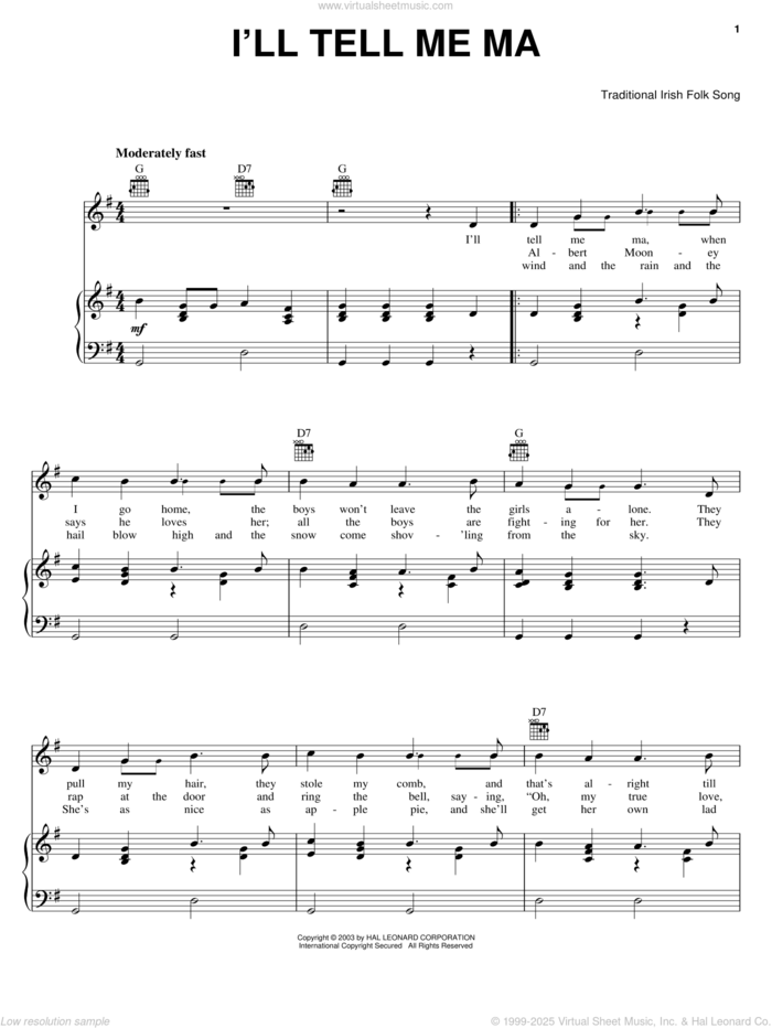 I'll Tell Me Ma sheet music for voice, piano or guitar, intermediate skill level