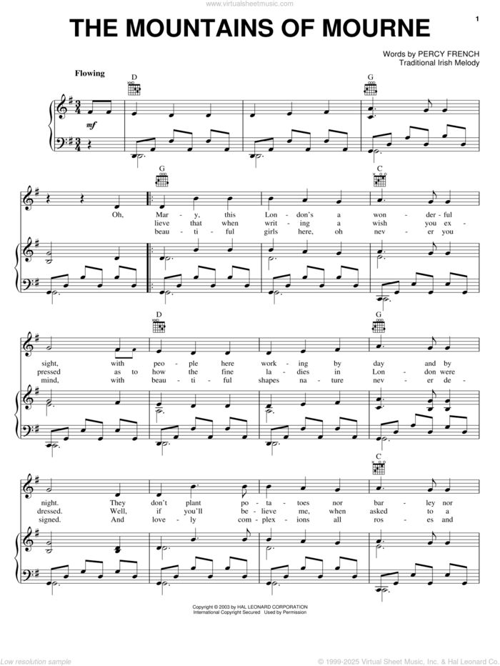 The Mountains Of Mourne sheet music for voice, piano or guitar by Percy French and Miscellaneous, intermediate skill level