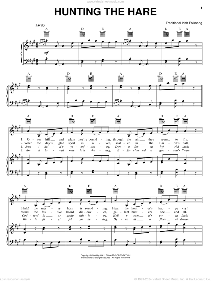 Hunting The Hare sheet music for voice, piano or guitar, intermediate skill level