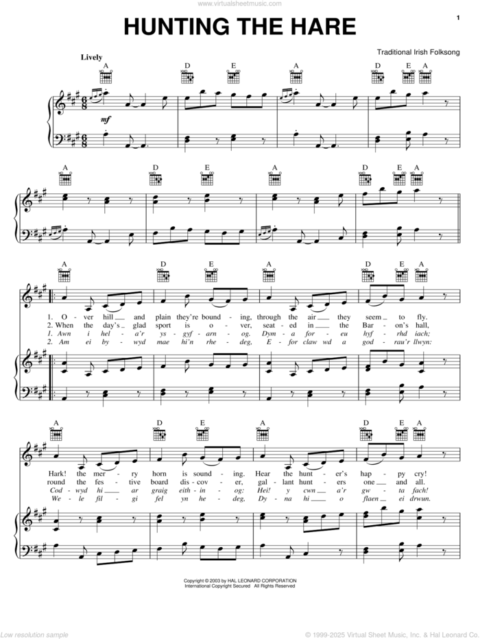 Hunting The Hare sheet music for voice, piano or guitar, intermediate skill level