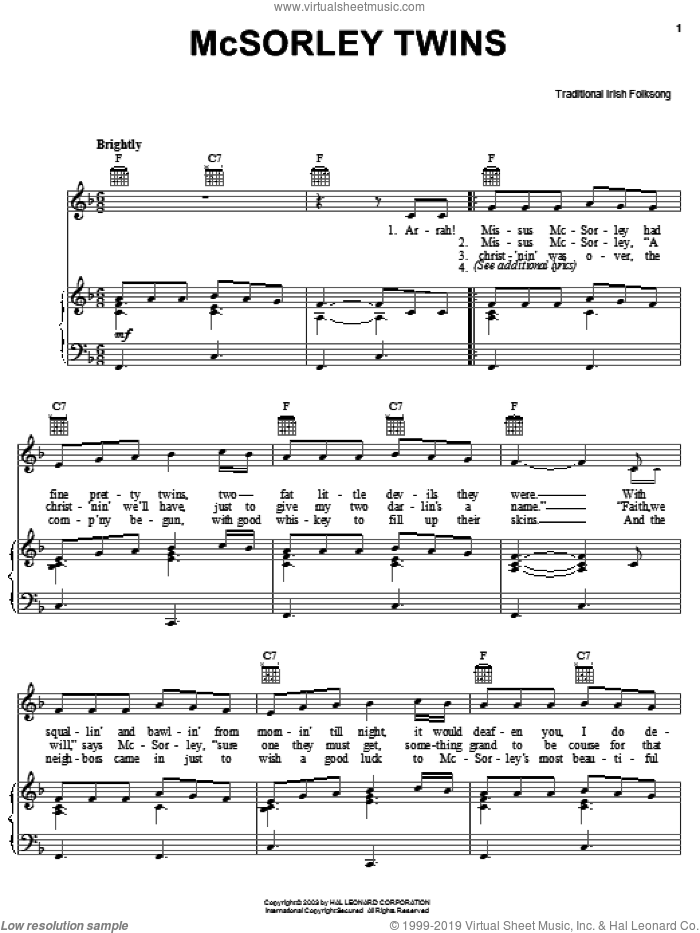 McSorley Twins sheet music for voice, piano or guitar, intermediate skill level