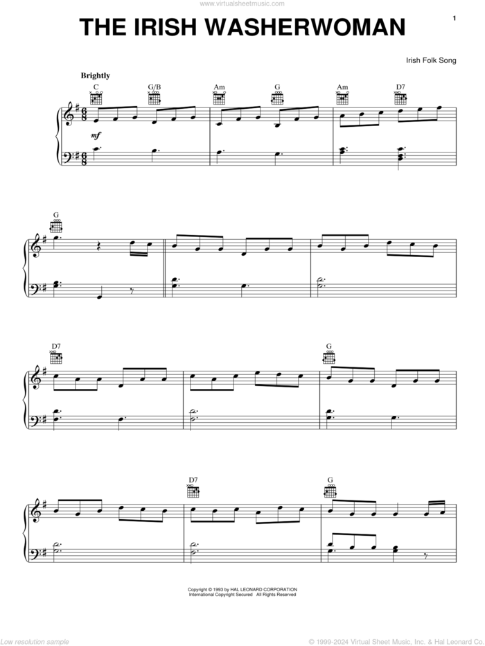 The Irish Washerwoman sheet music for piano solo, intermediate skill level