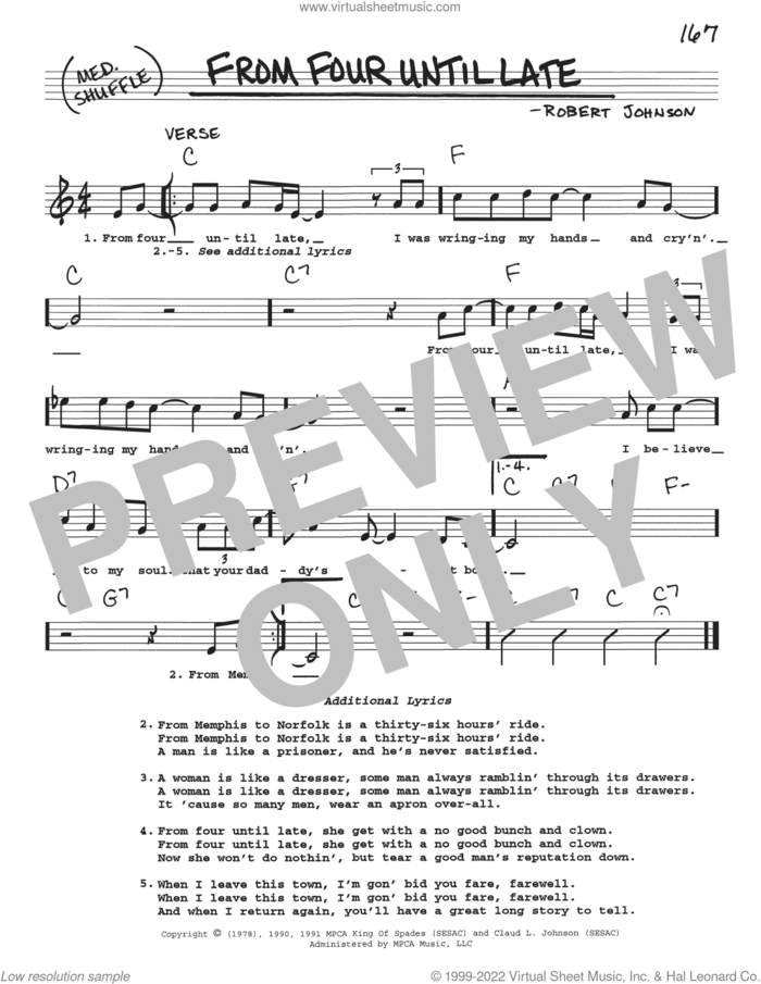 From Four Until Late sheet music for voice and other instruments (real book with lyrics) by Robert Johnson, intermediate skill level