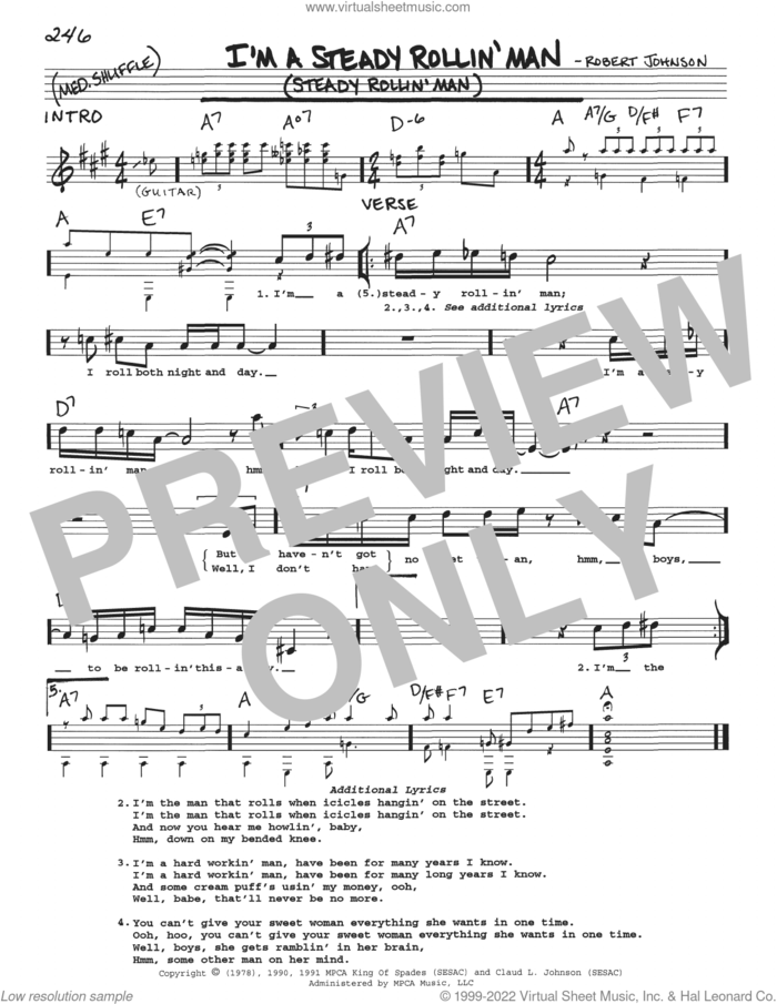 I'm A Steady Rollin' Man (Steady Rollin' Man) sheet music for voice and other instruments (real book with lyrics) by Robert Johnson and Eric Clapton, intermediate skill level