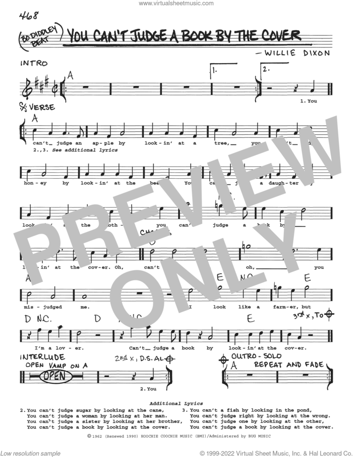 You Can't Judge A Book By The Cover sheet music for voice and other instruments (real book with lyrics) by Willie Dixon, intermediate skill level