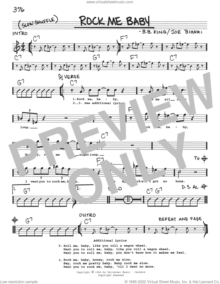 Rock Me Baby sheet music for voice and other instruments (real book with lyrics) by B.B. King, Johnny Winter and Joe Bihari, intermediate skill level