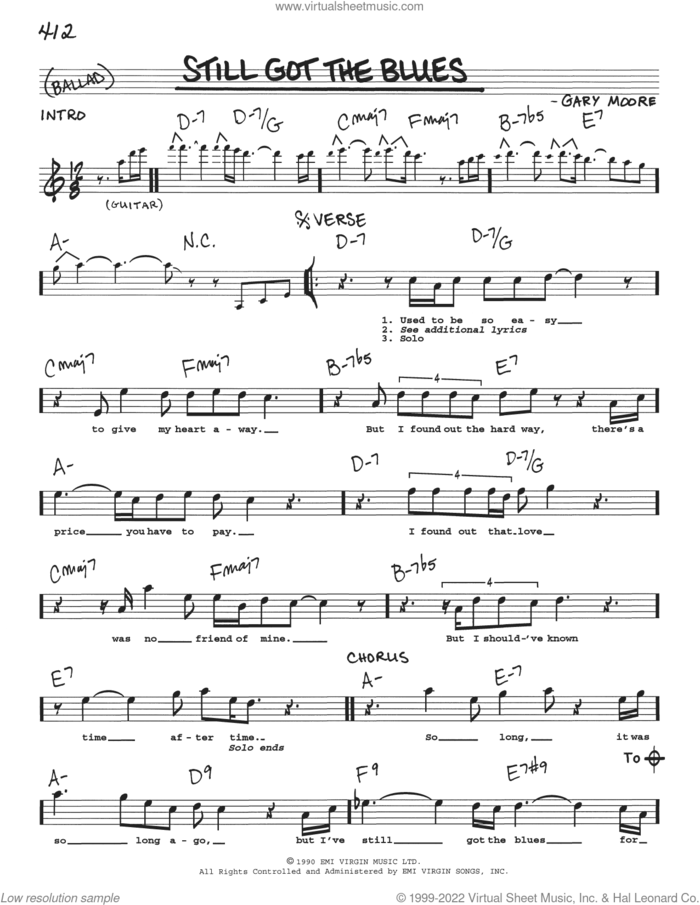 Still Got The Blues sheet music for voice and other instruments (real book with lyrics) by Gary Moore, intermediate skill level