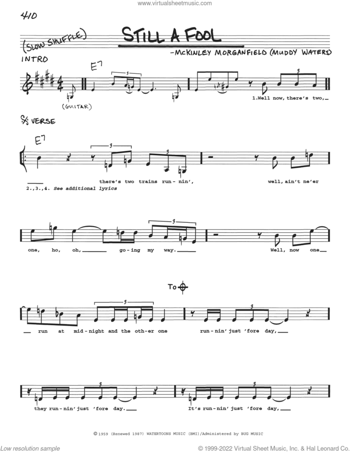 Still A Fool sheet music for voice and other instruments (real book with lyrics) by Muddy Waters, intermediate skill level