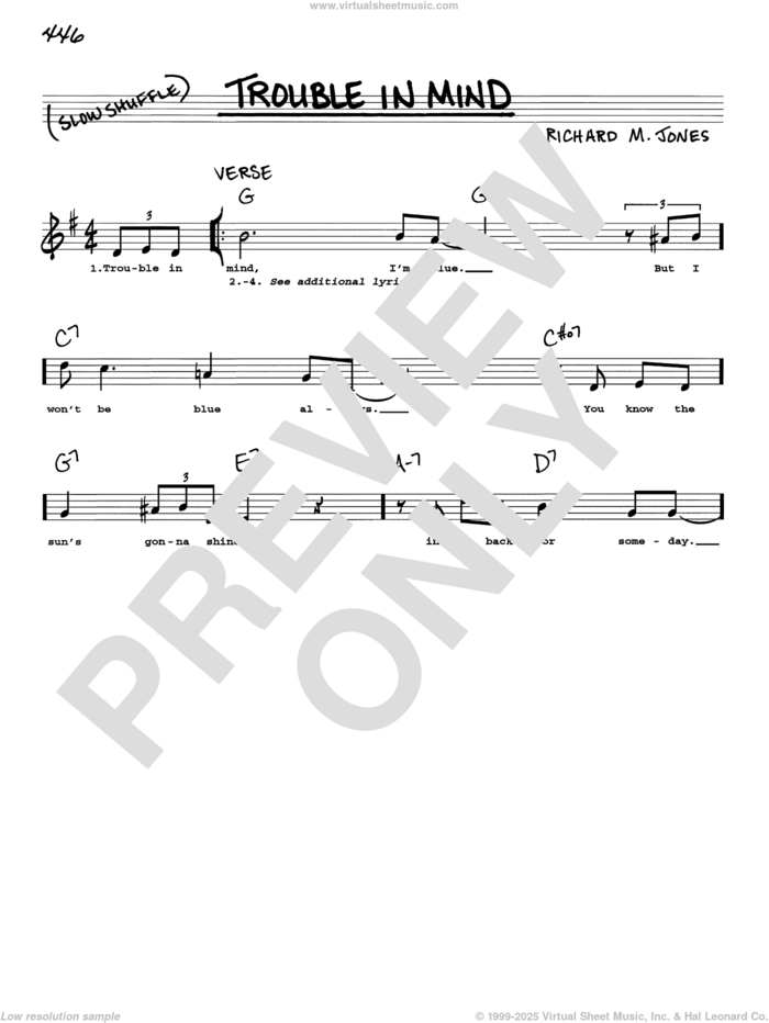 Trouble In Mind sheet music for voice and other instruments (real book with lyrics) by Richard M. Jones, Big Bill Broonzy and Eddy Arnold, intermediate skill level