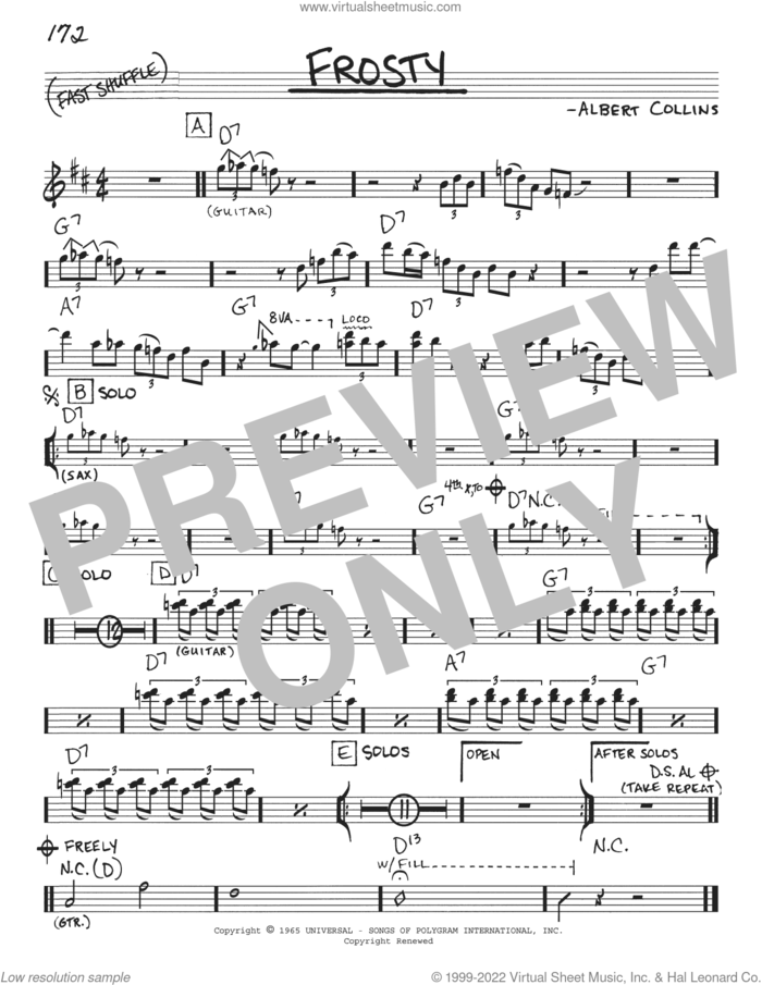 Frosty sheet music for voice and other instruments (real book with lyrics) by Albert Collins, intermediate skill level