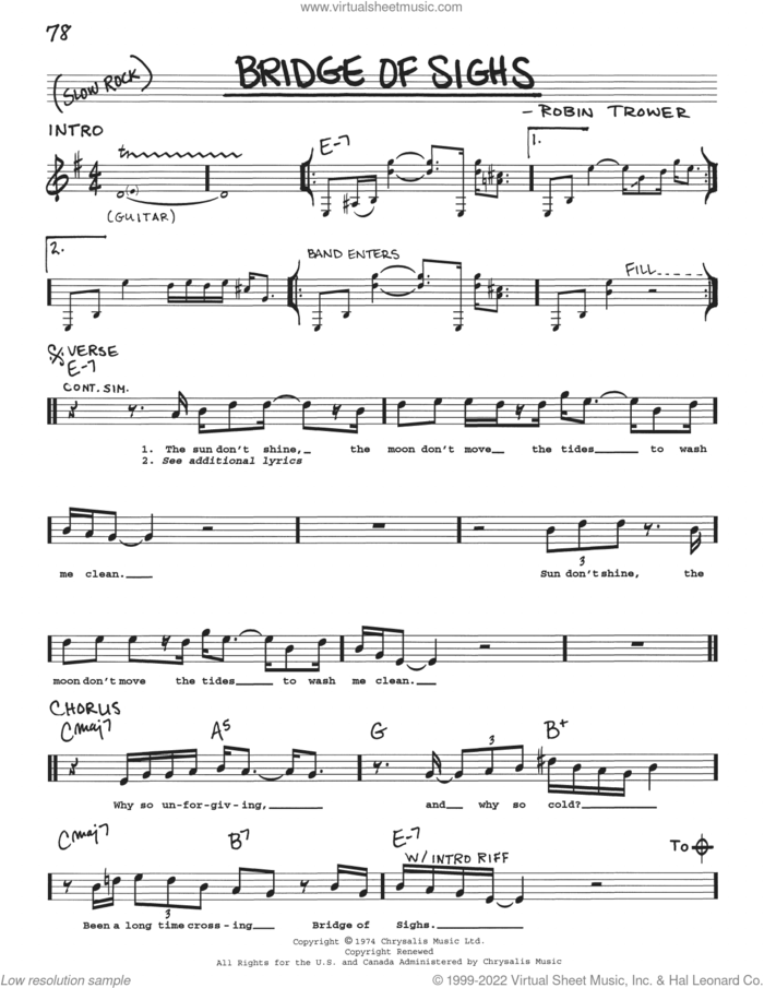 Bridge Of Sighs sheet music for voice and other instruments (real book with lyrics) by Robin Trower, intermediate skill level