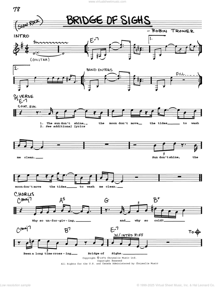 Bridge Of Sighs sheet music for voice and other instruments (real book with lyrics) by Robin Trower, intermediate skill level