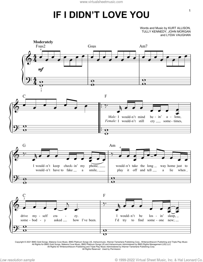 If I Didn't Love You sheet music for piano solo by Jason Aldean & Carrie Underwood, John Morgan, Kurt Allison, Lydia Vaughan and Tully Kennedy, easy skill level