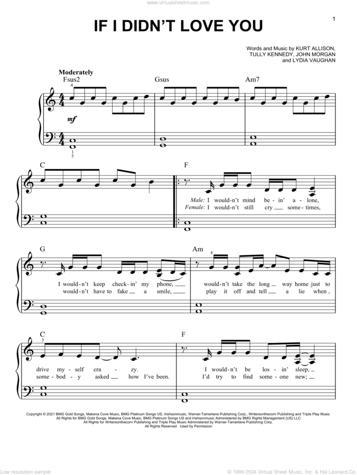 If I Didn't Love You sheet music for piano solo by Jason Aldean & Carrie Underwood, John Morgan, Kurt Allison, Lydia Vaughan and Tully Kennedy, easy skill level