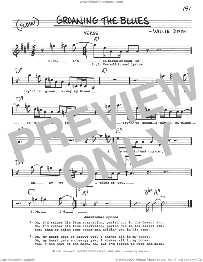 Groaning The Blues sheet music for voice and other instruments (real book with lyrics) by Willie Dixon, intermediate skill level