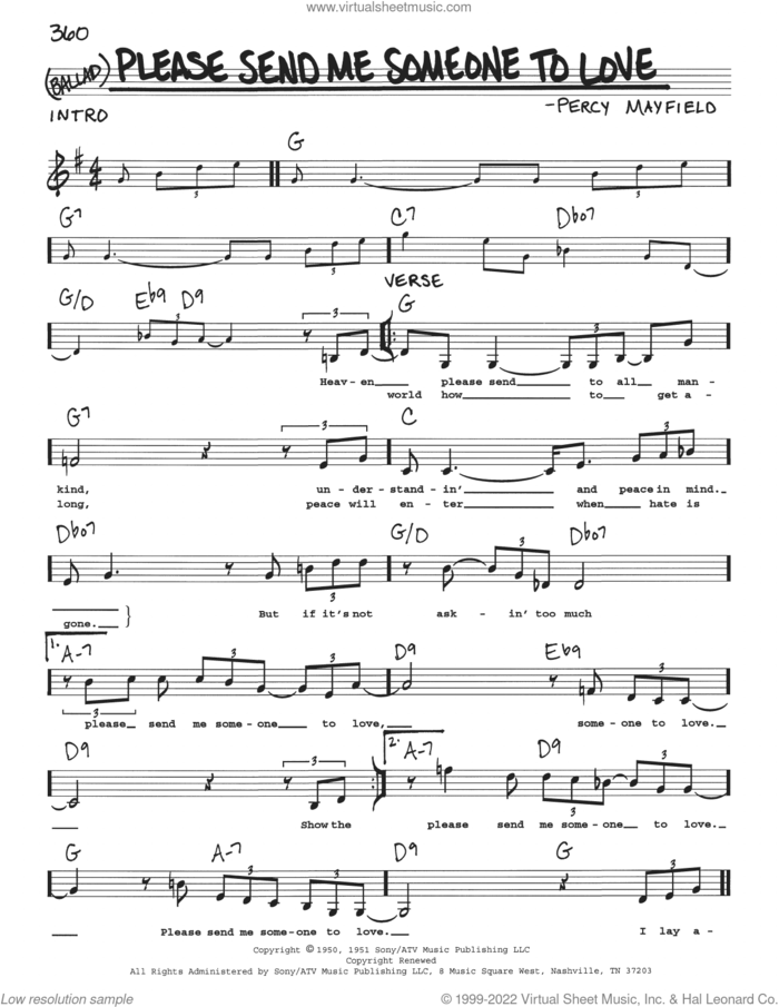 Please Send Me Someone To Love sheet music for voice and other instruments (real book with lyrics) by Percy Mayfield and B.B. King, intermediate skill level