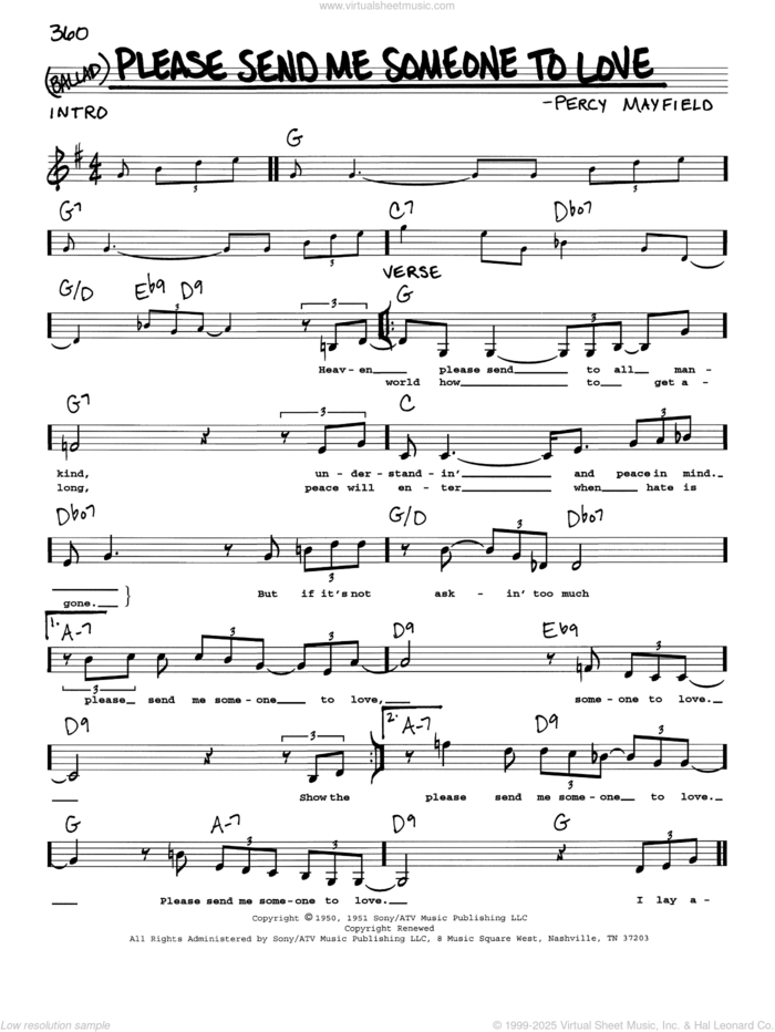 Please Send Me Someone To Love sheet music for voice and other instruments (real book with lyrics) by Percy Mayfield and B.B. King, intermediate skill level