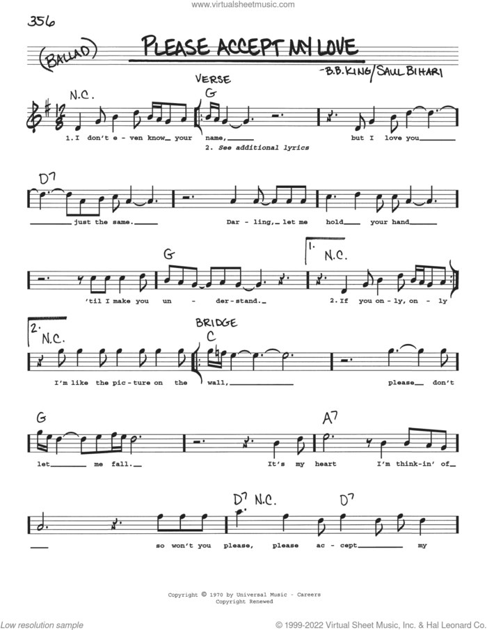 Please Accept My Love sheet music for voice and other instruments (real book with lyrics) by B.B. King and Saul Bihari, intermediate skill level