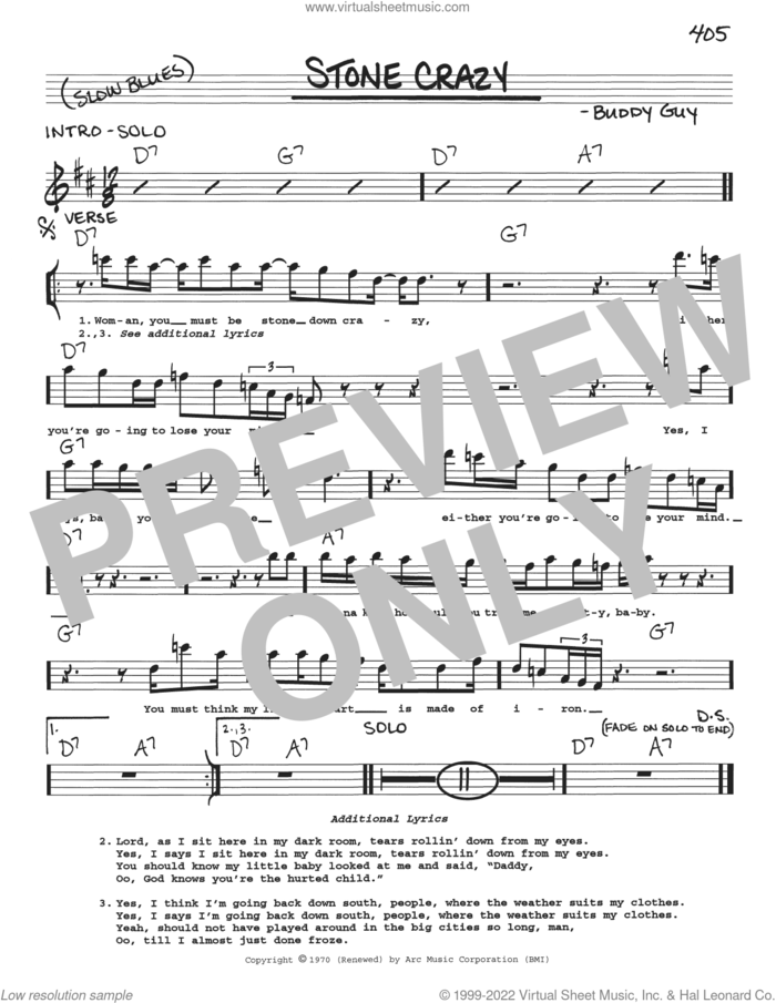 Stone Crazy sheet music for voice and other instruments (real book with lyrics) by Buddy Guy, intermediate skill level
