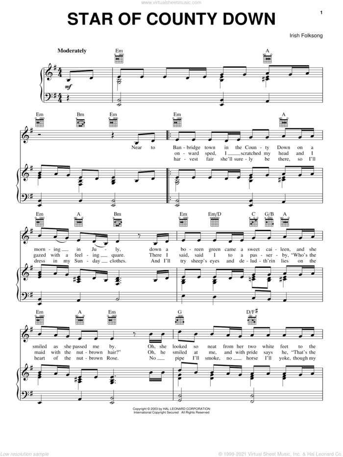Star Of County Down sheet music for voice, piano or guitar, intermediate skill level