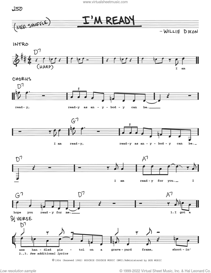 I'm Ready sheet music for voice and other instruments (real book with lyrics) by Muddy Waters and Willie Dixon, intermediate skill level