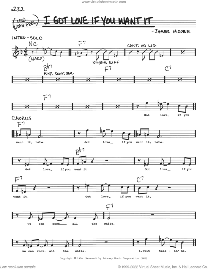 I Got Love If You Want It sheet music for voice and other instruments (real book with lyrics) by James Moore, intermediate skill level