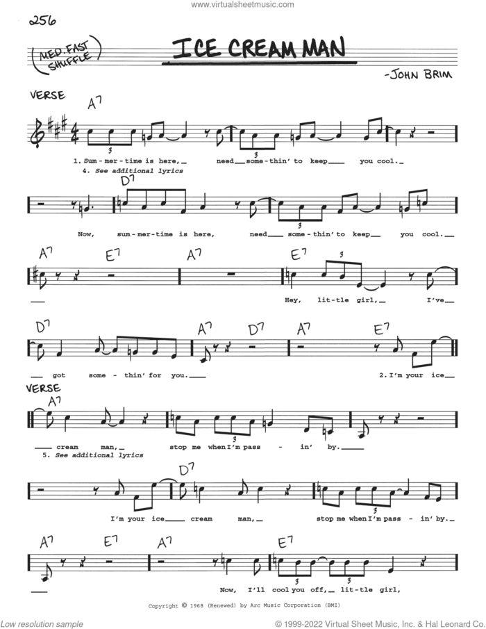Ice Cream Man sheet music for voice and other instruments (real book with lyrics) by John Brim and Edward Van Halen, intermediate skill level