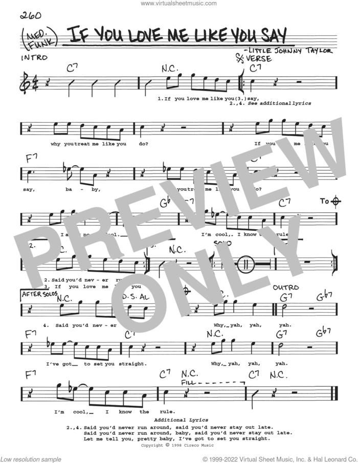 If You Love Me Like You Say sheet music for voice and other instruments (real book with lyrics) by Albert Collins and Little Johnny Taylor, intermediate skill level