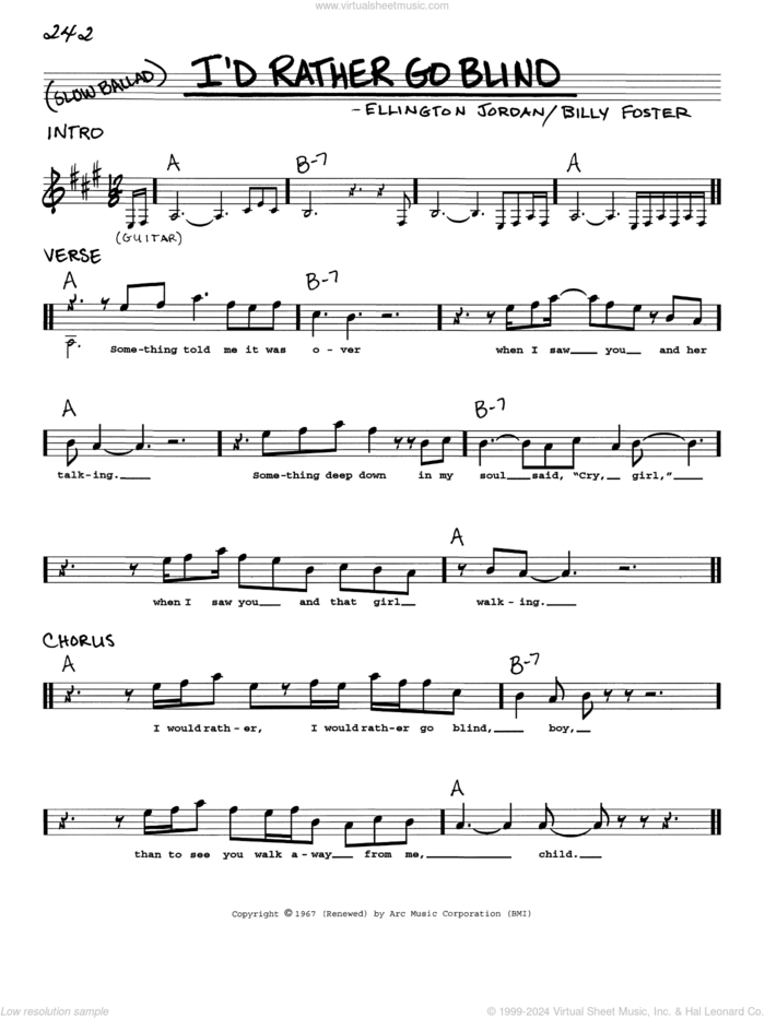 I'd Rather Go Blind sheet music for voice and other instruments (real book with lyrics) by Etta James, Rod Stewart, Billy Foster and Ellington Jordan, intermediate skill level
