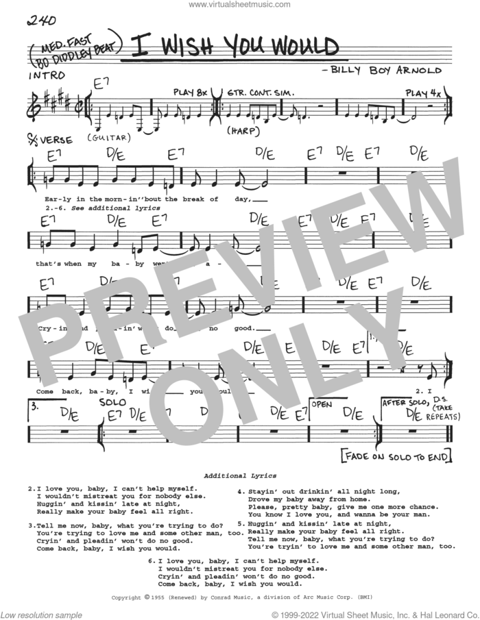 I Wish You Would sheet music for voice and other instruments (real book with lyrics) by Eric Clapton and Billy Boy Arnold, intermediate skill level