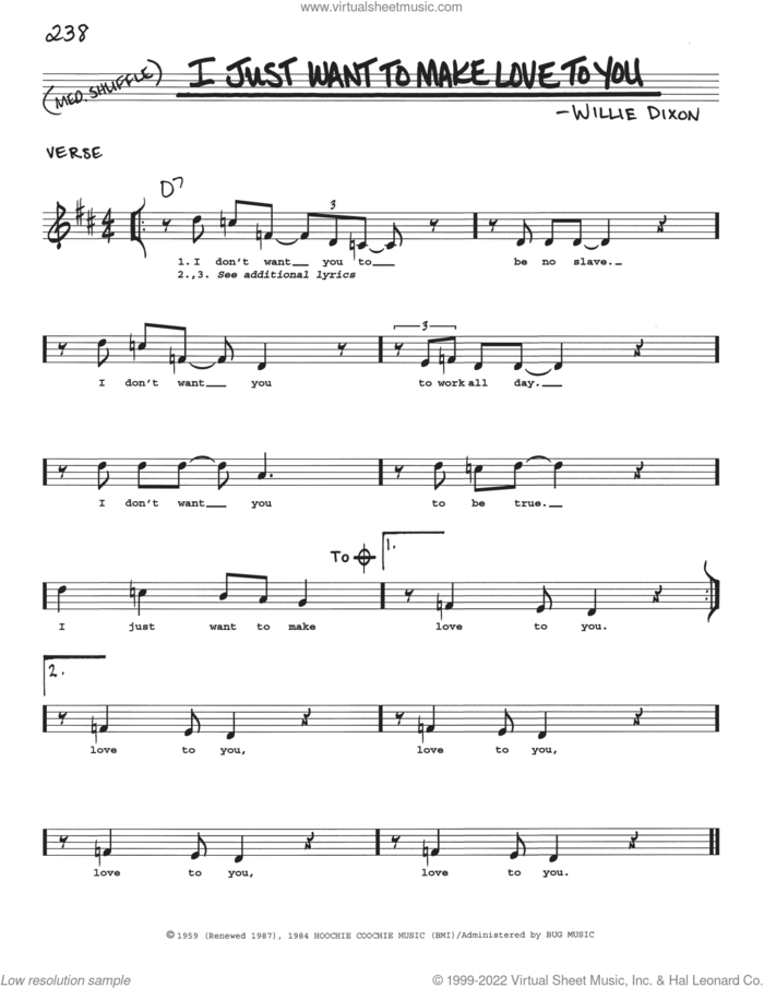I Just Want To Make Love To You sheet music for voice and other instruments (real book with lyrics) by Foghat and Willie Dixon, intermediate skill level
