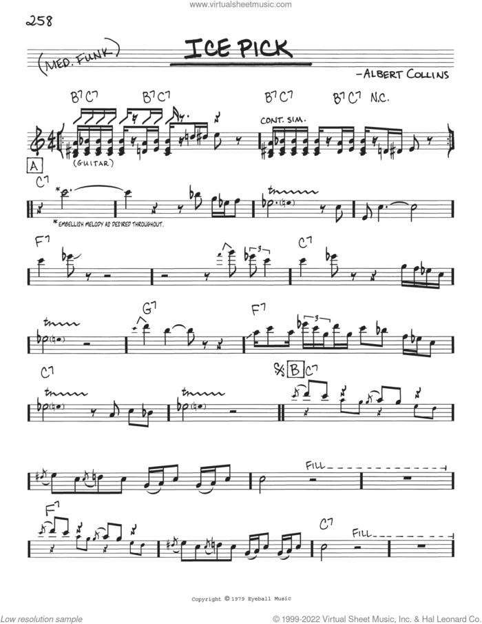 Ice Pick sheet music for voice and other instruments (real book with lyrics) by Albert Collins, intermediate skill level