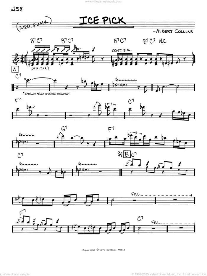 Ice Pick sheet music for voice and other instruments (real book with lyrics) by Albert Collins, intermediate skill level