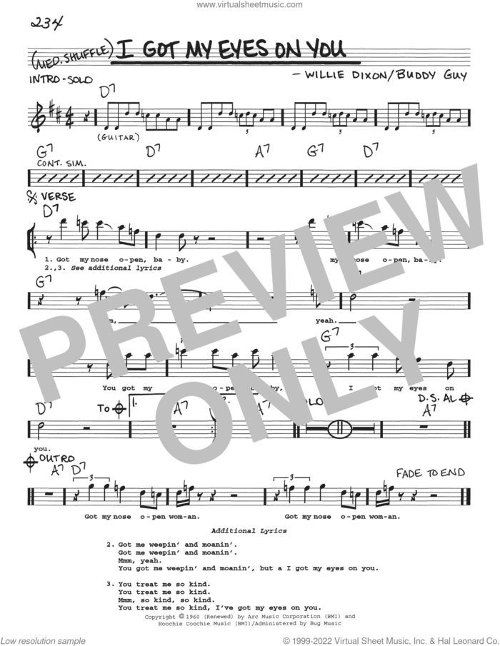 I Got My Eyes On You sheet music for voice and other instruments (real book with lyrics) by Willie Dixon and Buddy Guy, intermediate skill level