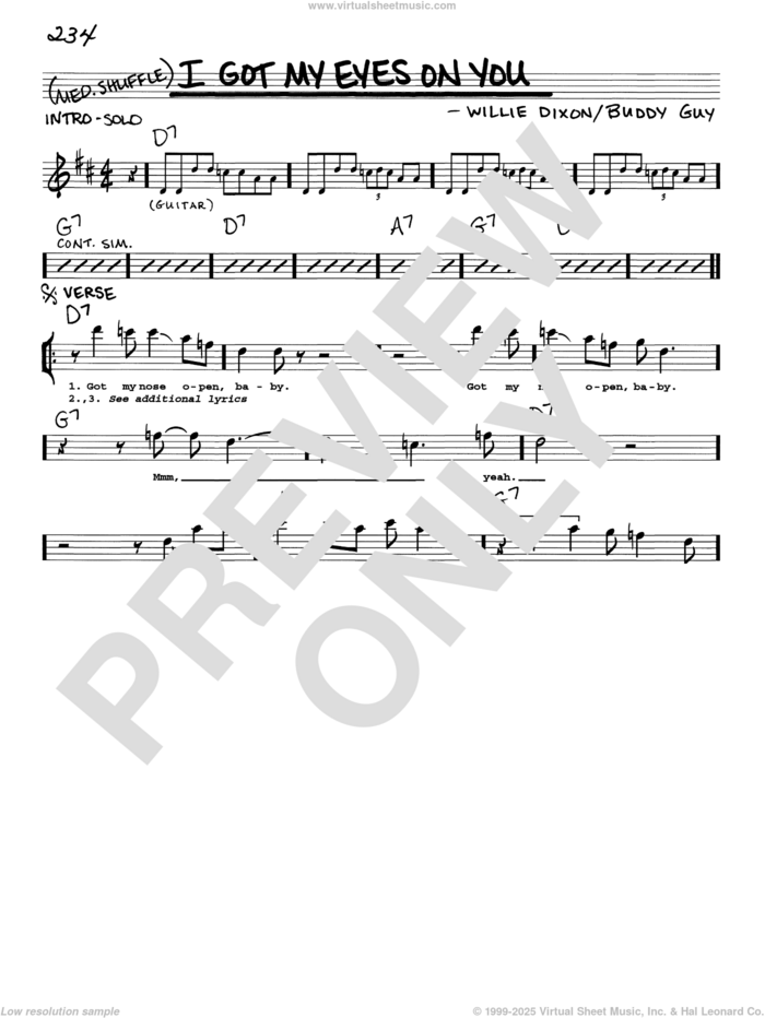 I Got My Eyes On You sheet music for voice and other instruments (real book with lyrics) by Willie Dixon and Buddy Guy, intermediate skill level