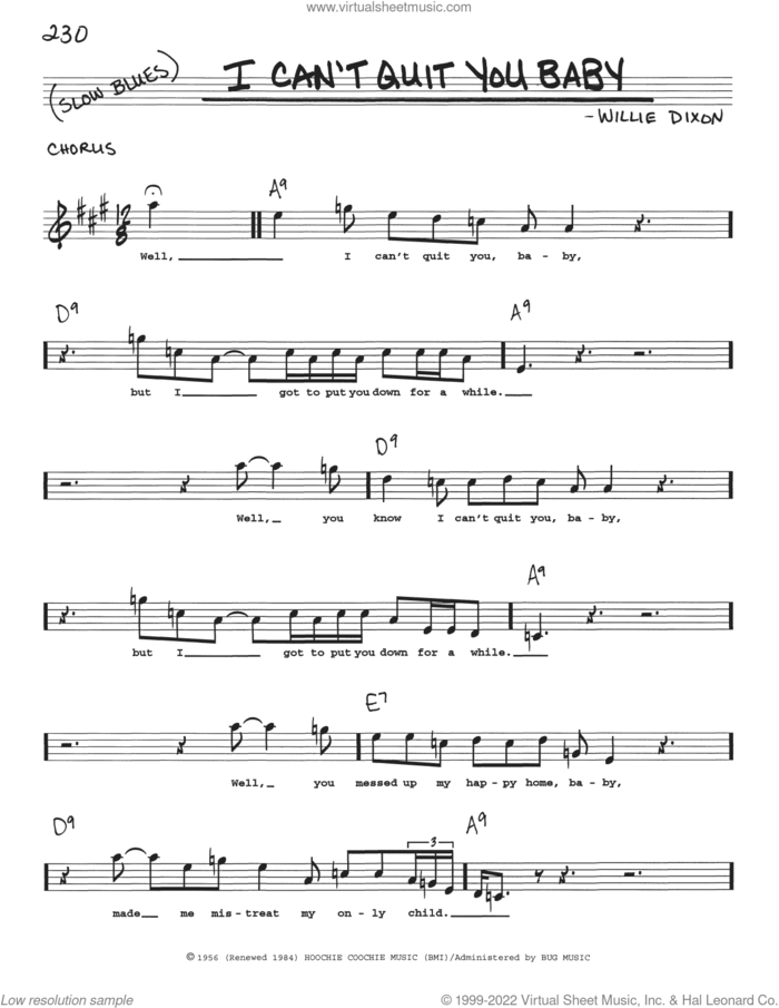I Can't Quit You Baby sheet music for voice and other instruments (real book with lyrics) by Otis Rush, Led Zeppelin and Willie Dixon, intermediate skill level