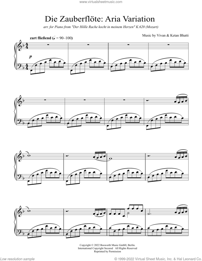Die Zauberflote: Aria Variation sheet music for piano solo by Vivan & Ketan Bhatti, Ketan Bhatti and Vivan Bhatti, intermediate skill level