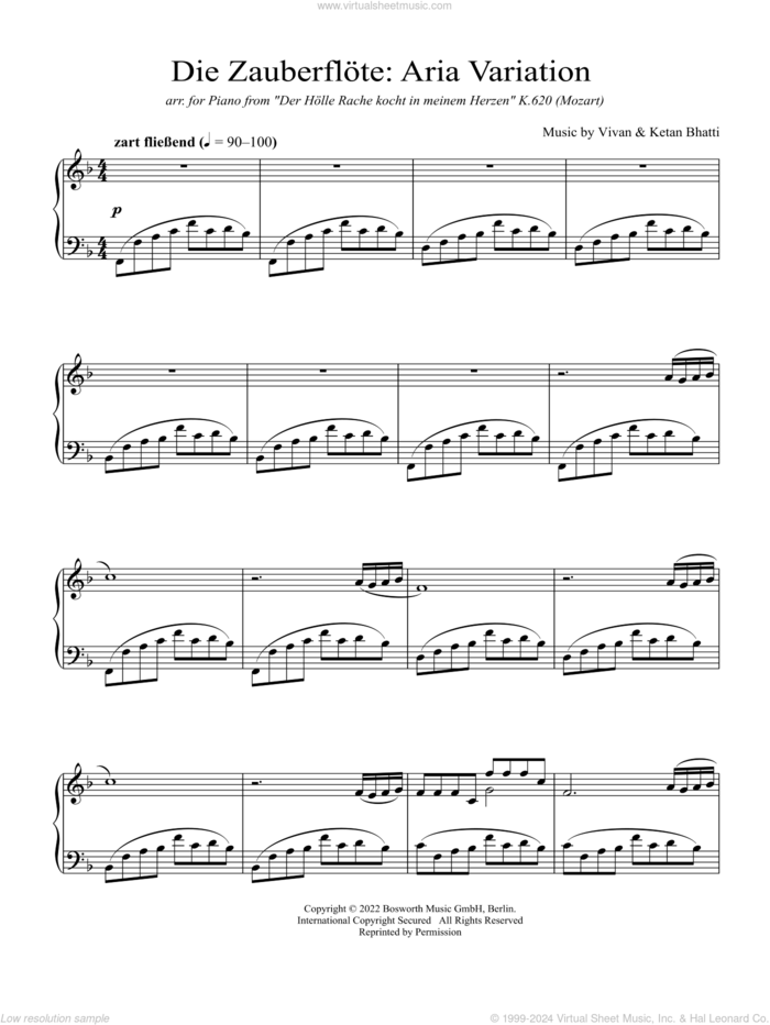 Die Zauberflote: Aria Variation sheet music for piano solo by Vivan & Ketan Bhatti, Ketan Bhatti and Vivan Bhatti, intermediate skill level