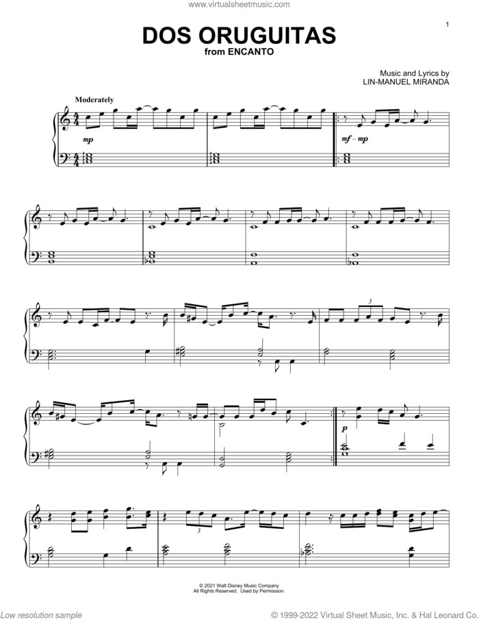 Dos Oruguitas (from Encanto), (intermediate) sheet music for piano solo by Lin-Manuel Miranda, intermediate skill level