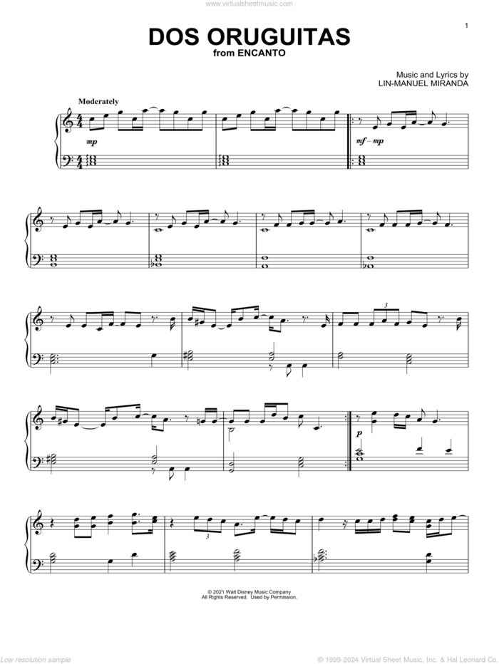 Dos Oruguitas (from Encanto), (intermediate) sheet music for piano solo by Lin-Manuel Miranda, intermediate skill level