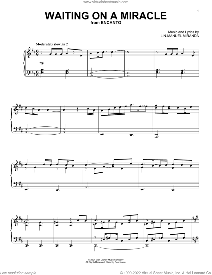 Waiting On A Miracle (from Encanto), (intermediate) sheet music for piano solo by Lin-Manuel Miranda, intermediate skill level