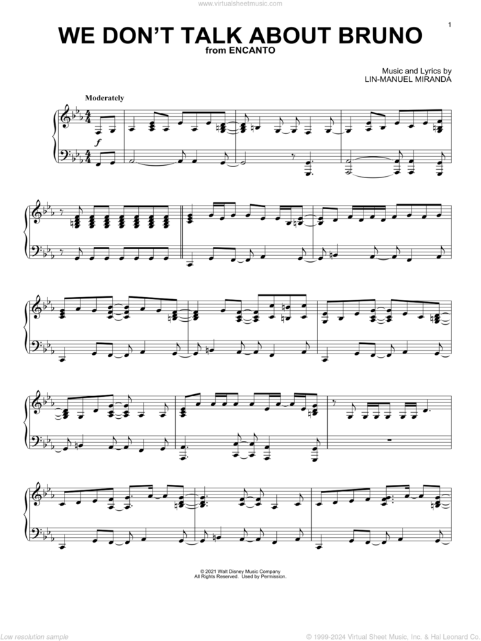 We Don't Talk About Bruno (from Encanto) sheet music for piano solo by Lin-Manuel Miranda, intermediate skill level