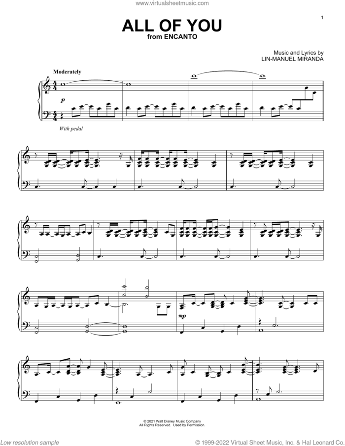 All Of You (from Encanto), (intermediate) sheet music for piano solo by Lin-Manuel Miranda, intermediate skill level
